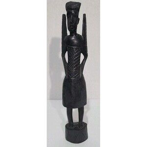 Vintage 1970s Hand-Carved African Warrior Wood Tribal Art 14" Island Souvanier